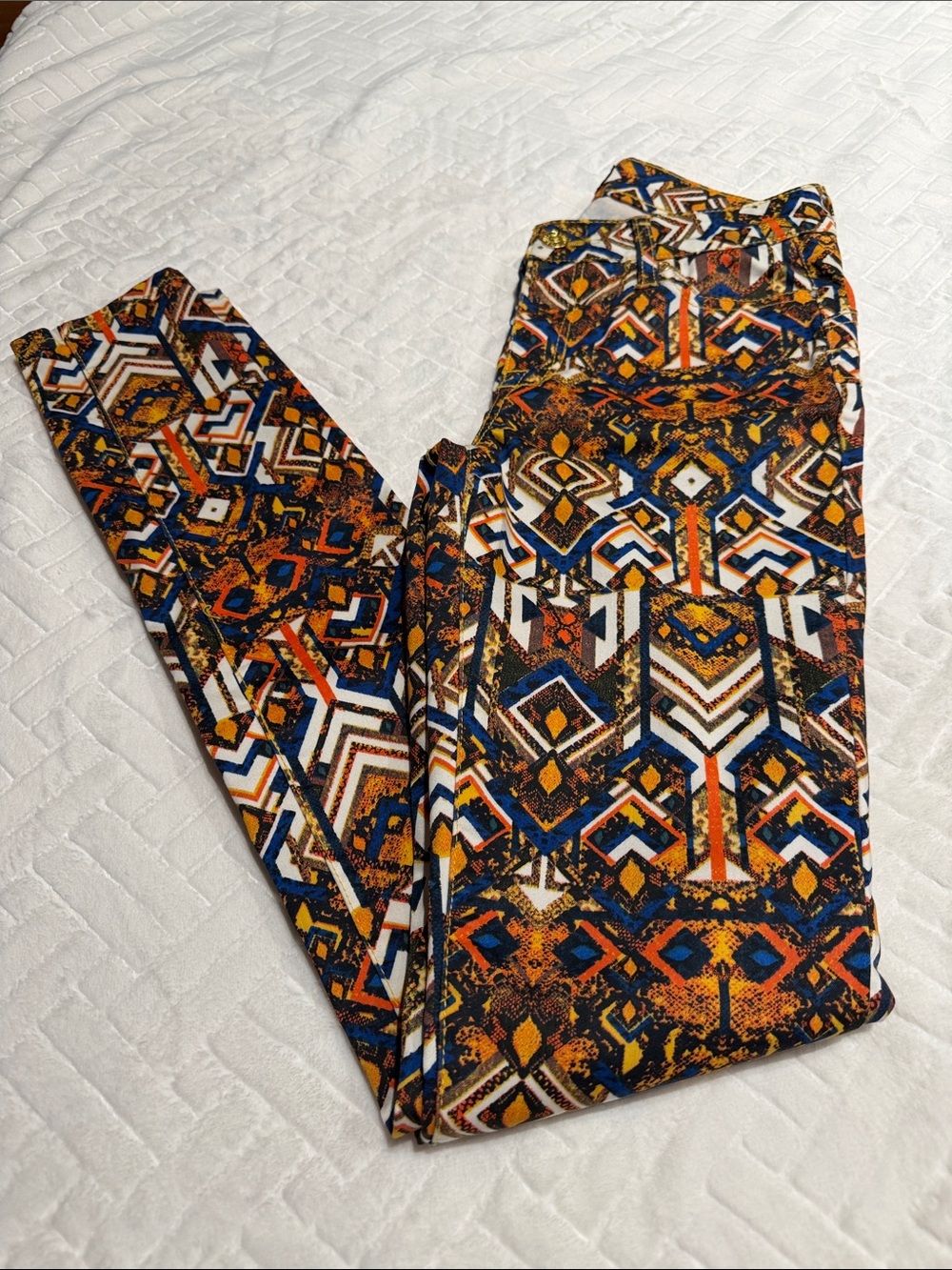 Celebrity Pink Geometric Print Skinny Pants - Blue, Orange & White